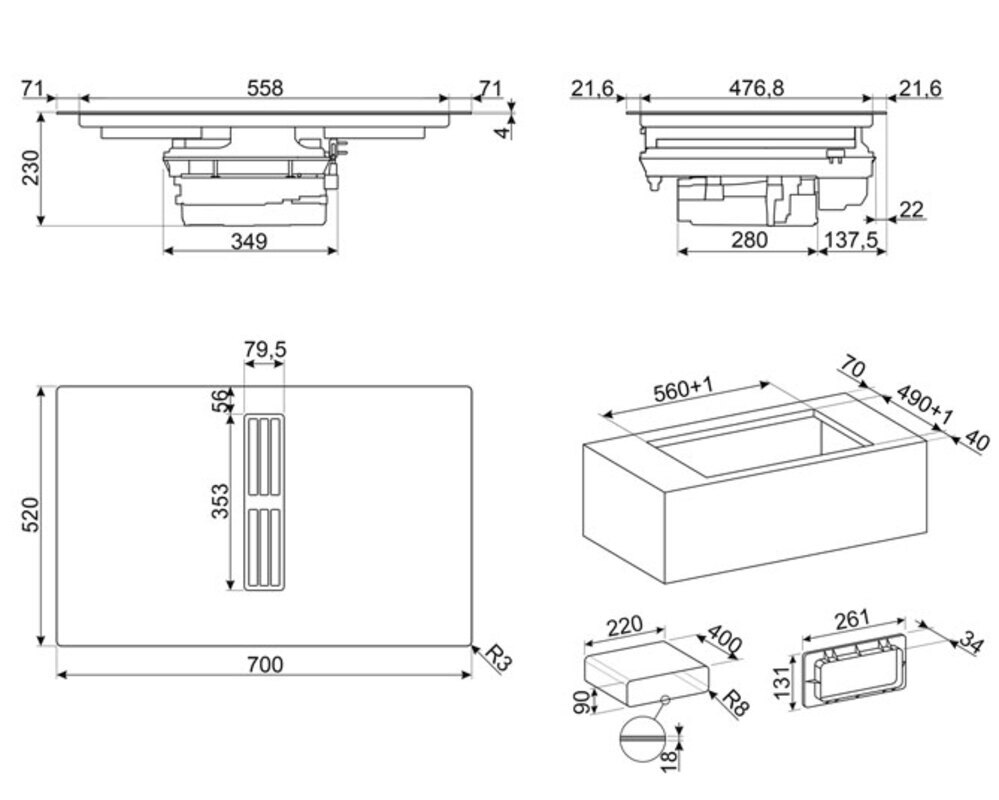 SMEG HOBD472D2 Индукционная варочная панель со встроенной вытяжкой, 70 см, Multizone, прямой край