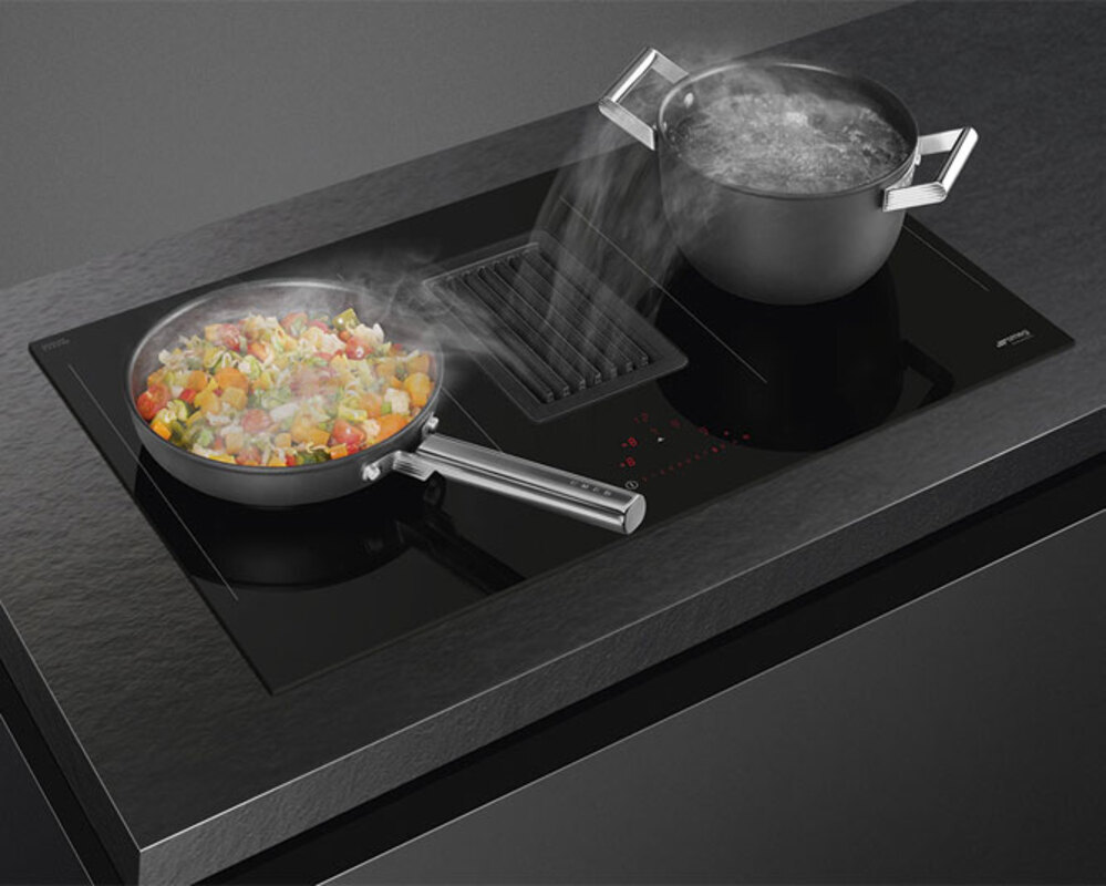 SMEG HOBD482D2 Индукционная варочная панель со встроенной вытяжкой, 80 см, Multizone, прямой край