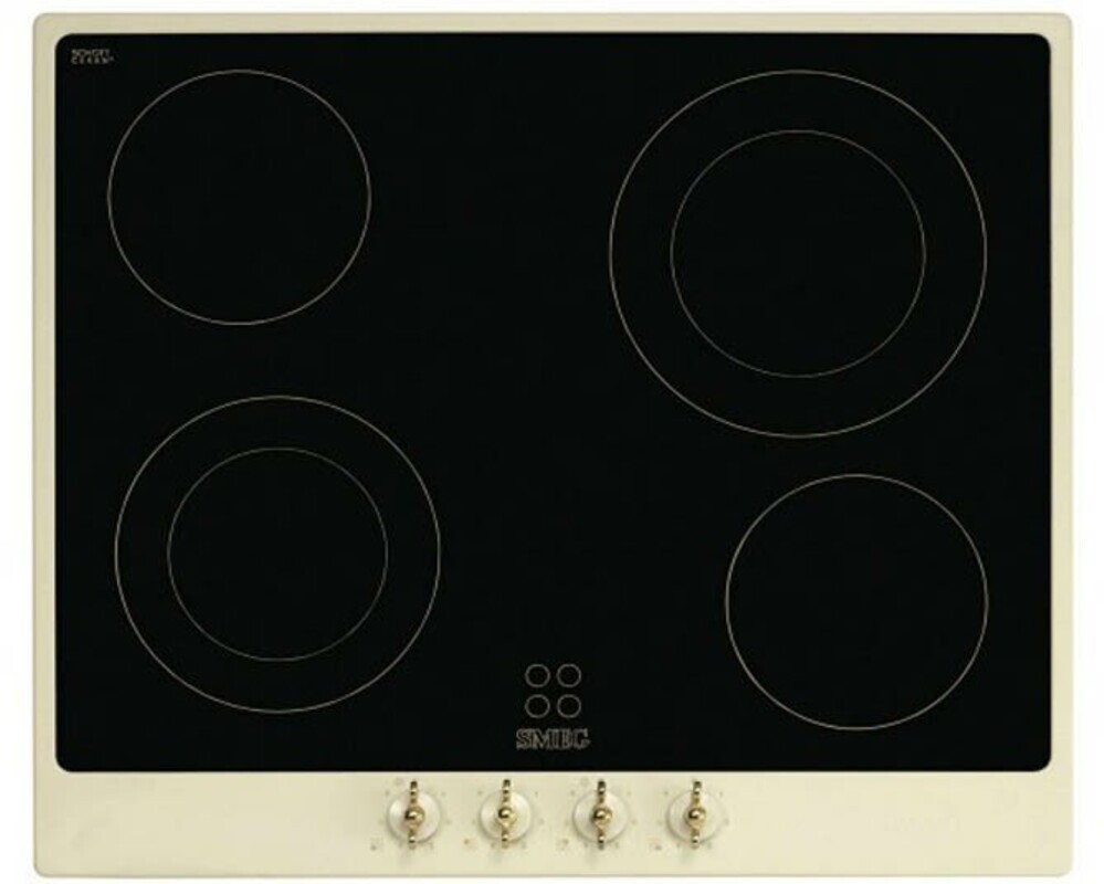 SMEG P864PO Стеклокерамическая варочная панель,60 см, кремовая, фурнитура латунная