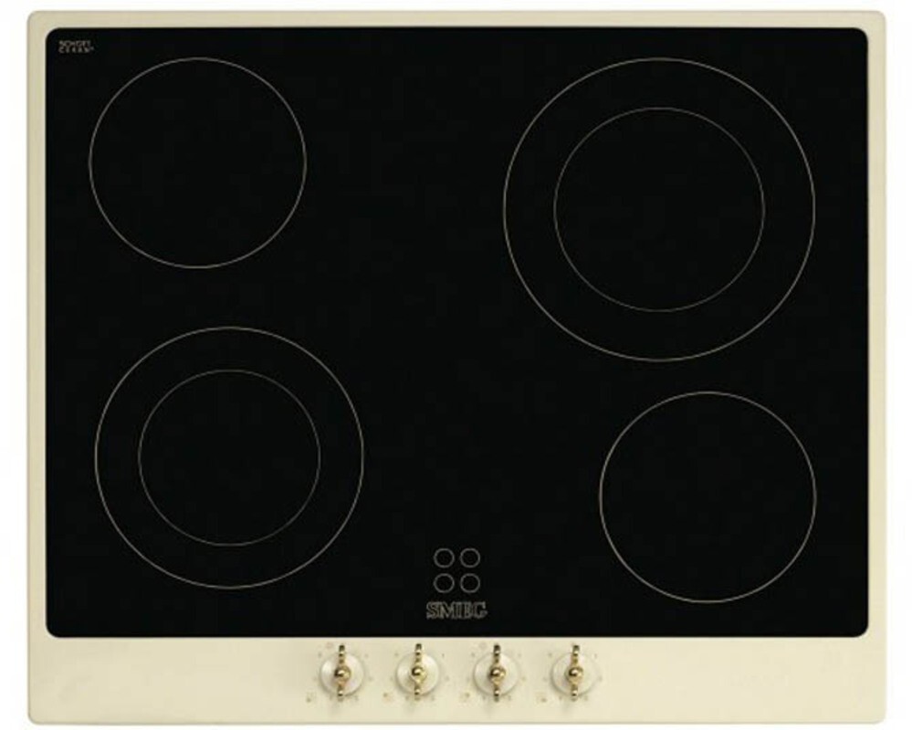SMEG P864PO Стеклокерамическая варочная панель,60 см, кремовая, фурнитура латунная