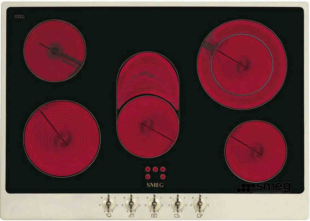 SMEG P875PO Стеклокерамическая варочная панель,72 см, кремовая, фурнитура латунная