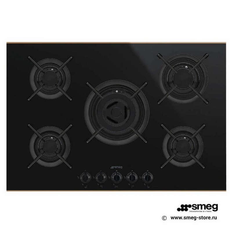 SMEG PV675CNR Газовая варочная панель,75 cм, черная стеклокерамика, медный профиль