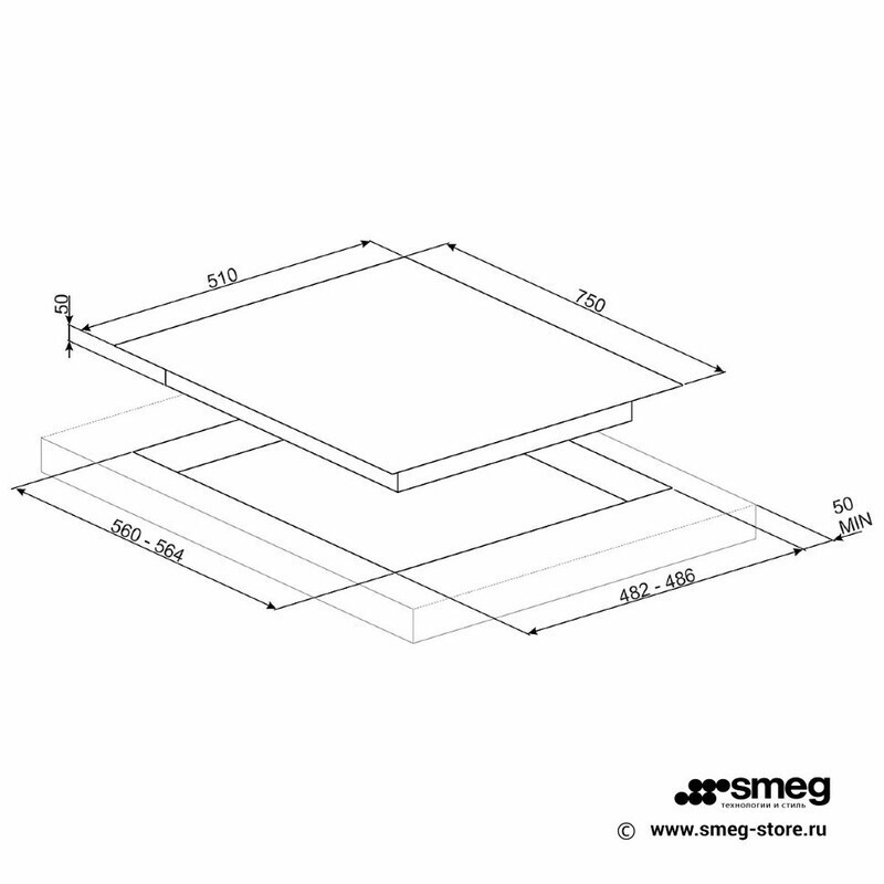 SMEG PV675CNR Газовая варочная панель,75 cм, черная стеклокерамика, медный профиль