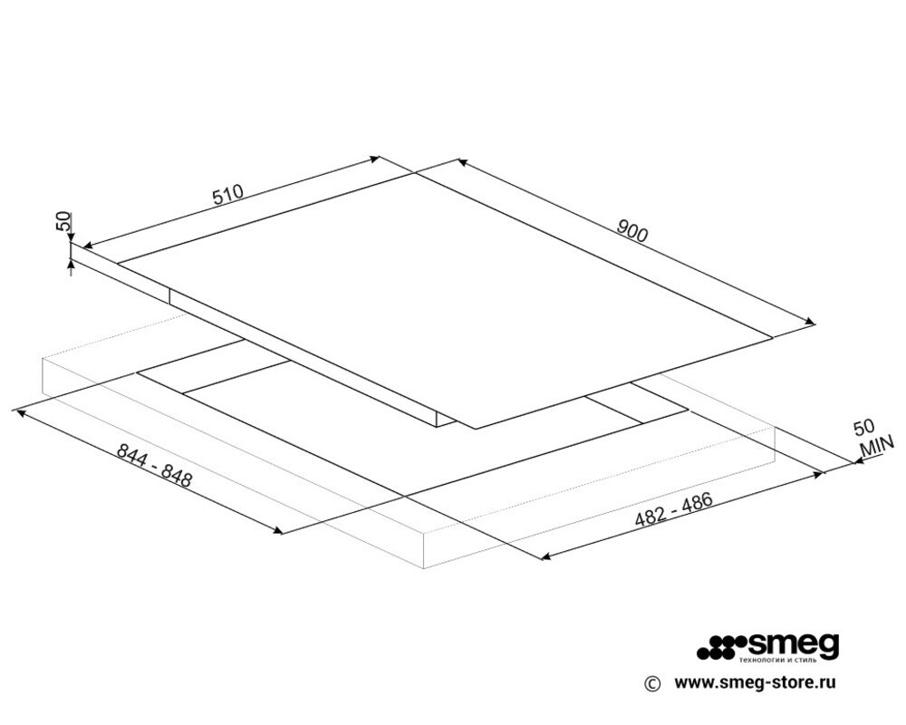 SMEG PV695LCNR Газовая варочная панель,90 cм, черная стеклокерамика, профиль медный