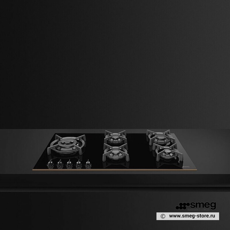 SMEG PV695LCNR Газовая варочная панель,90 cм, черная стеклокерамика, профиль медный
