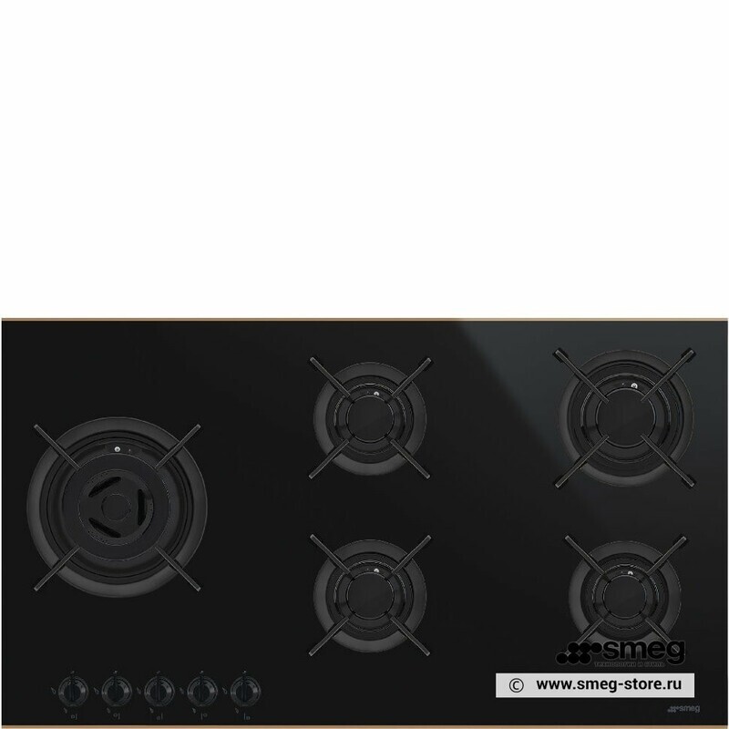 SMEG PV695LCNR Газовая варочная панель,90 cм, черная стеклокерамика, профиль медный