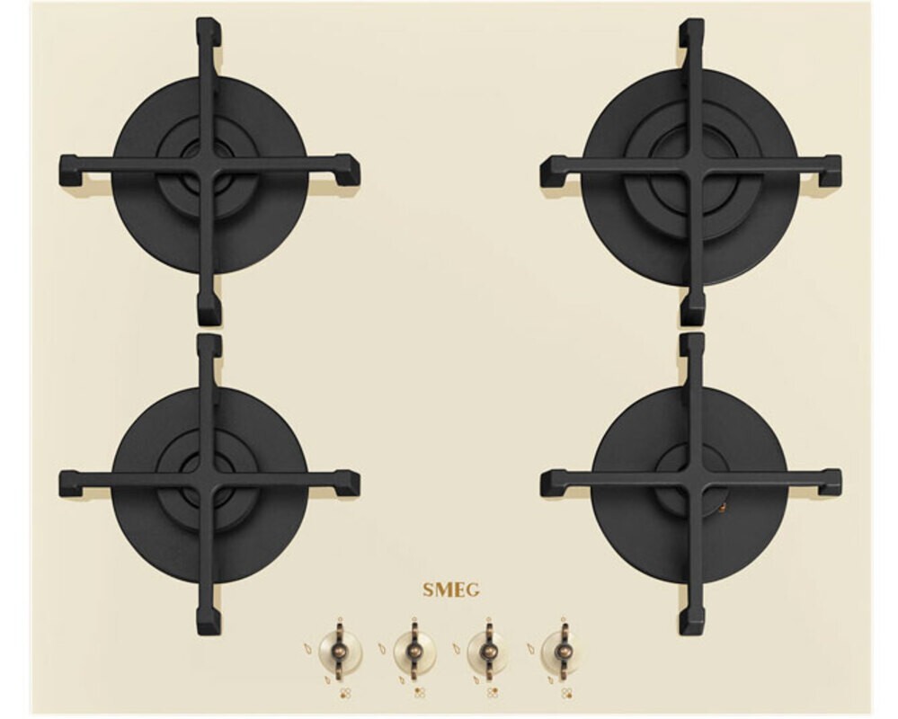 SMEG PV864PO Газовая варочная панель, 60 см, цвет кремовый, фурнитура латунная, прямой край