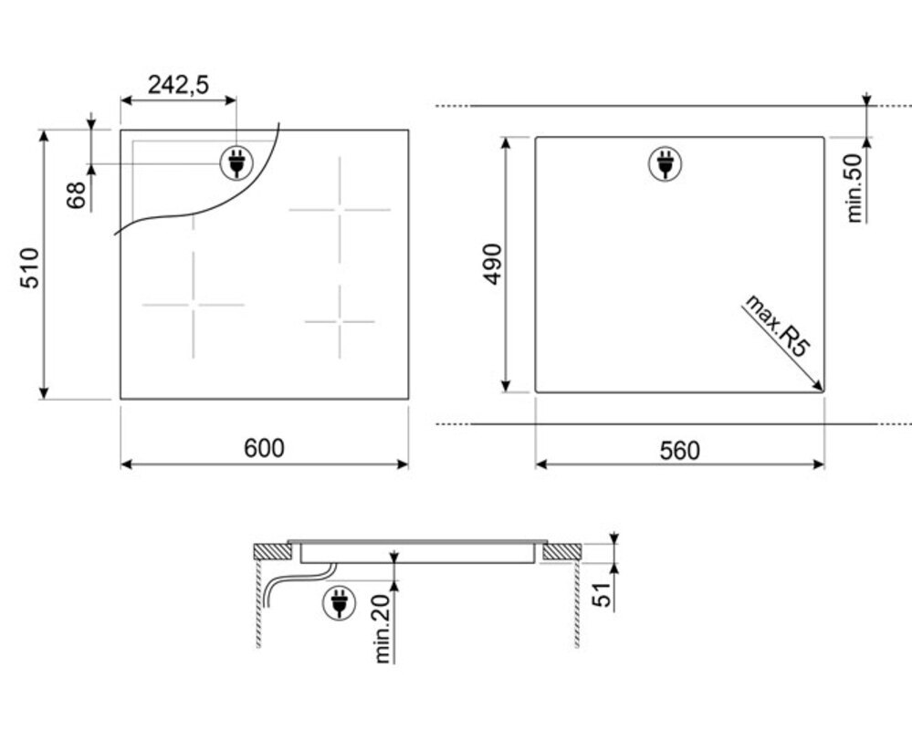 SMEG SE264TD1 Cтеклокерамическая варочная панель, 60 см, прямой край