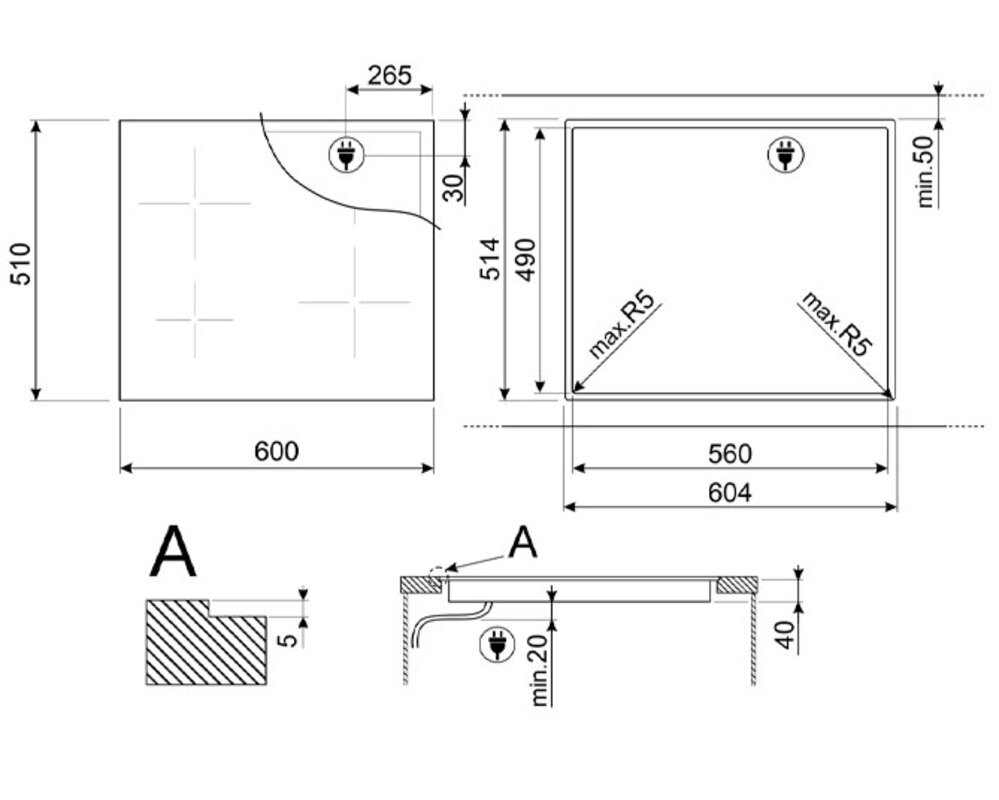 SMEG SE464TD Cтеклокерамическая варочная панель, 60 см, прямой край