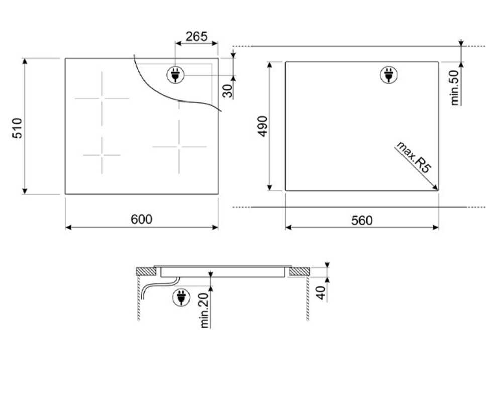SMEG SE464TD Cтеклокерамическая варочная панель, 60 см, прямой край