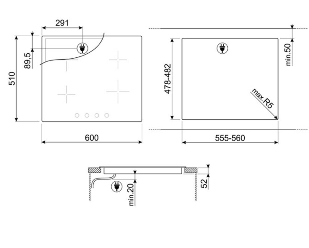 SMEG SI364BM Индукционная варочная панель,60 см, скошенный край