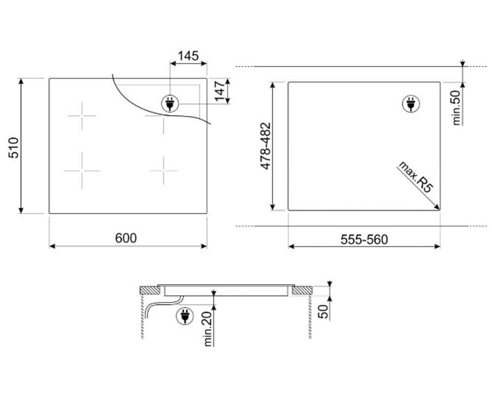 SMEG SI4642B Индукционная варочная панель, 60 см, скошенный край