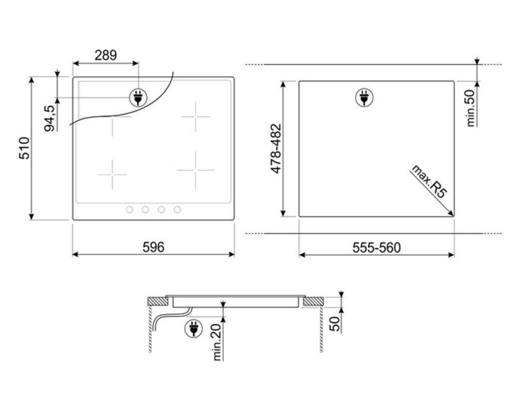 SMEG SI764AOM Индукционная варочная панель, 60 см, антрацит, фурнитура латунная Cortina (Coloniale в комплекте)