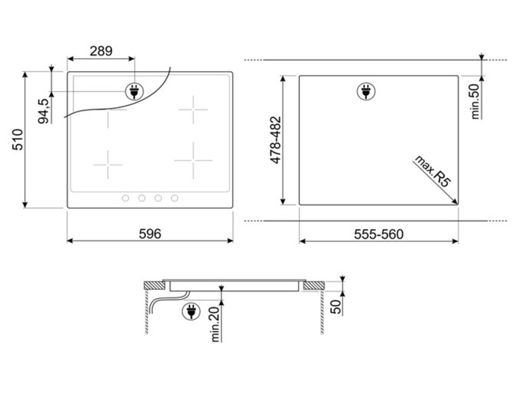 SMEG SI764POM Индукционная варочная панель,60 см, кремовая, фурнитура латунная Cortina (Coloniale в комплекте)