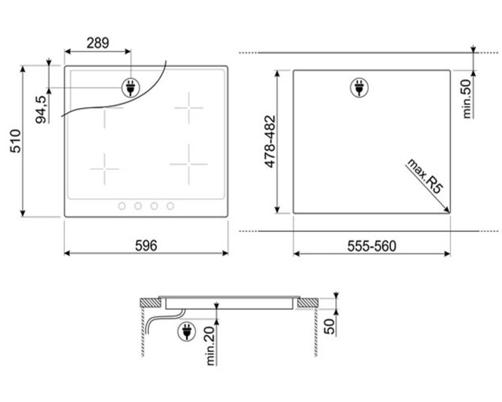 SMEG SI964NM Индукционная варочная панель,60 см, черная, фурнитура Victoria.