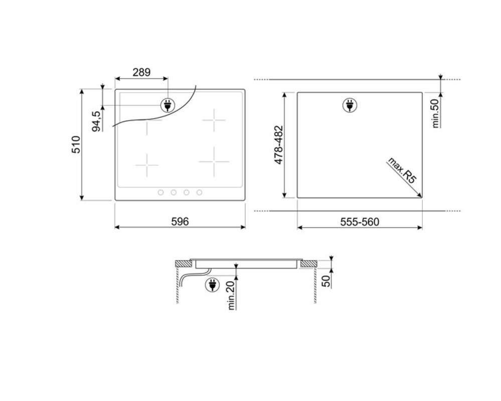 SMEG SI964NM Индукционная варочная панель,60 см, черная, фурнитура Victoria.