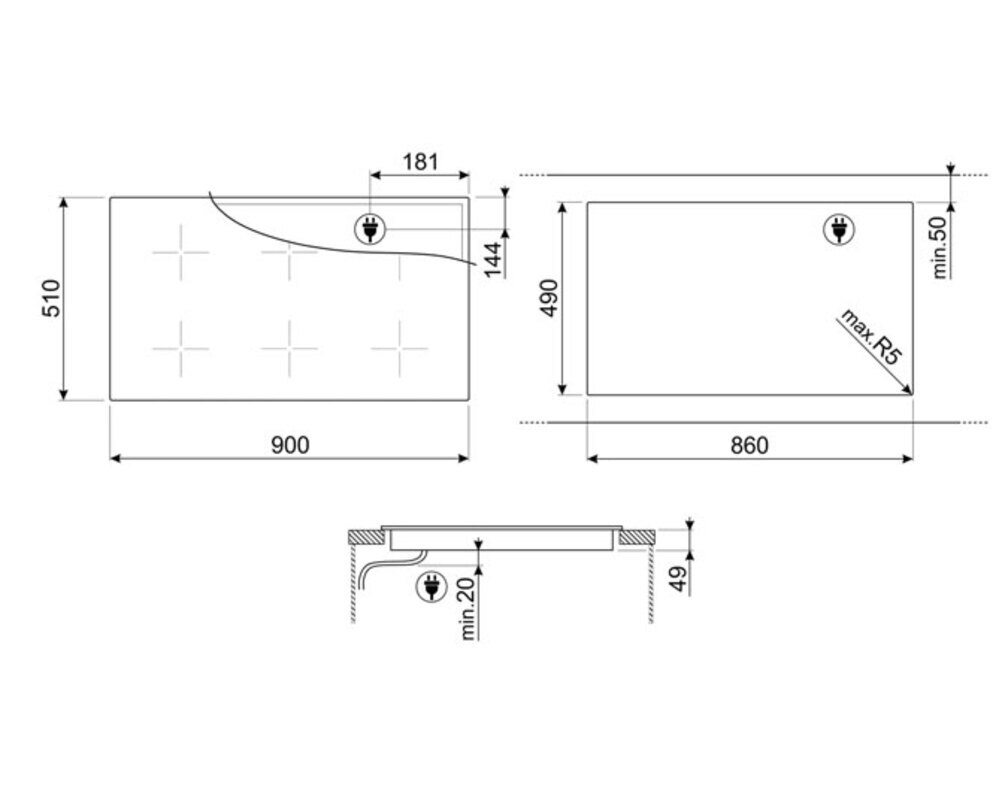 SMEG SIM1964D Индукционная варочная панель, 90 см, прямой край, цвет чёрный
