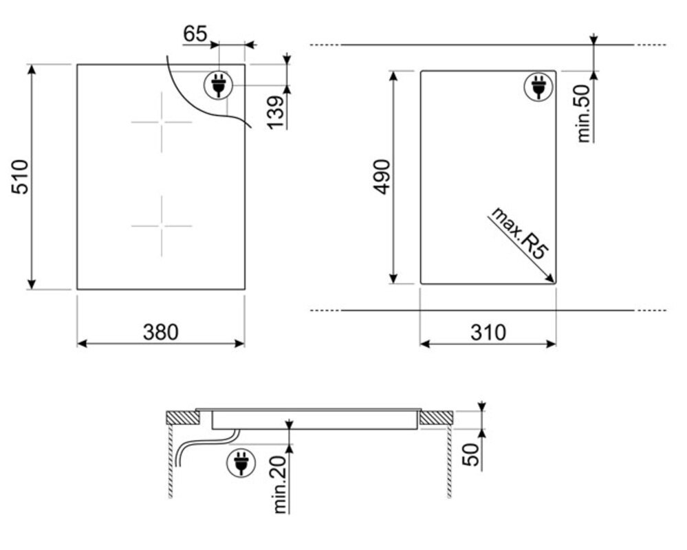 SMEG SIM3323D Индукционная варочная панель Domino, 38 см, прямой край