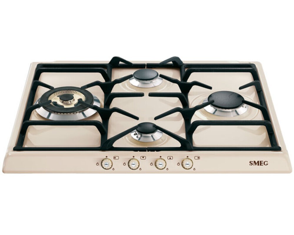 SMEG SR764PO Газовая варочная панель, 60 см, кремовая, фурнитура латунная.