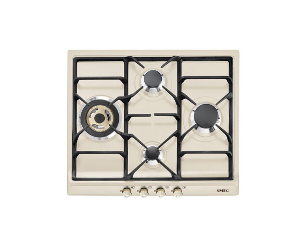 SMEG SR764PO Газовая варочная панель, 60 см, кремовая, фурнитура латунная.