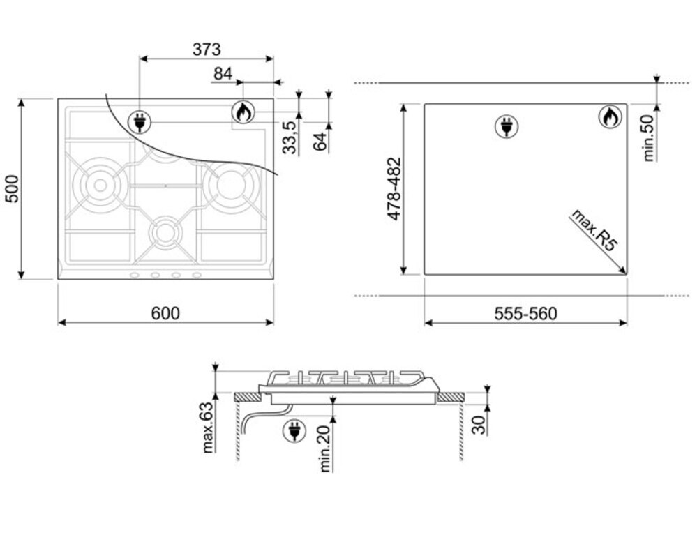 SMEG SR764PO Газовая варочная панель, 60 см, кремовая, фурнитура латунная.