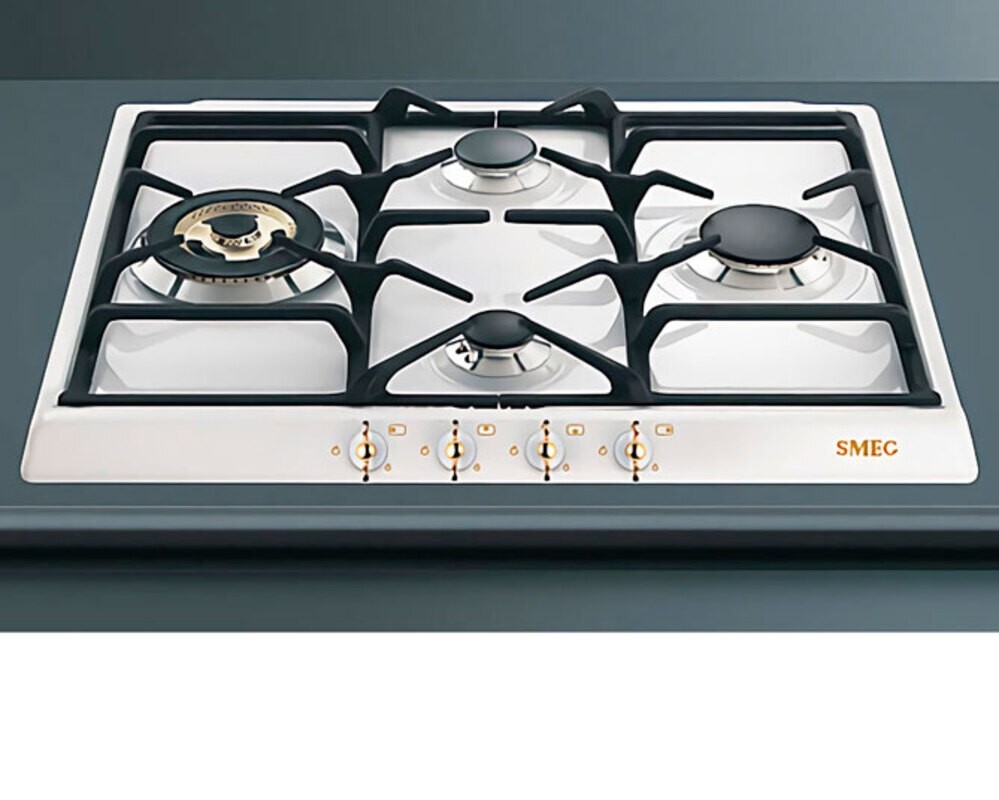 SMEG SPR864BGH Газовая варочная панель, 60 см, белый, фурнитура позолоченная