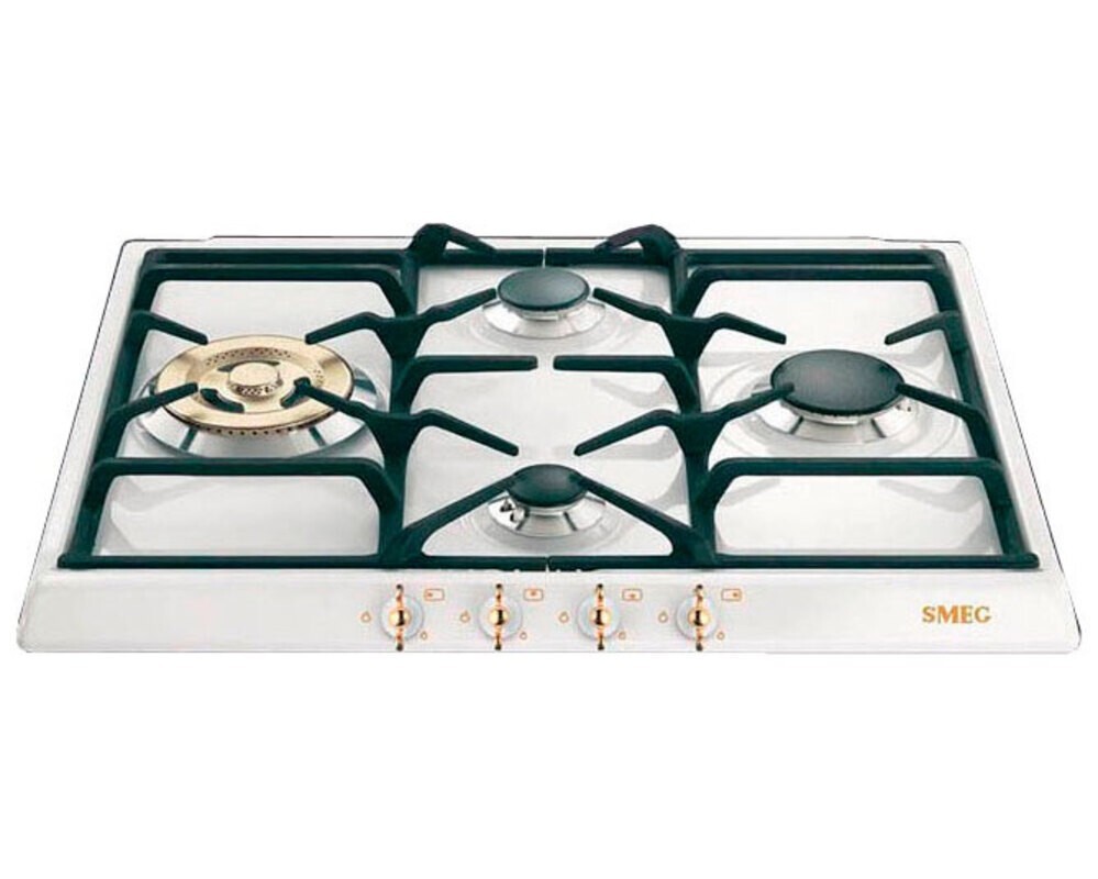 SMEG SPR864BGH Газовая варочная панель, 60 см, белый, фурнитура позолоченная