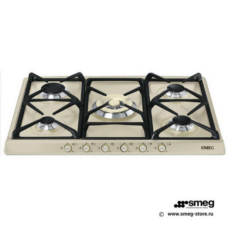 SMEG SR775PO Газовая варочная панель, 70 см, кремовая, фурнитура латунная.