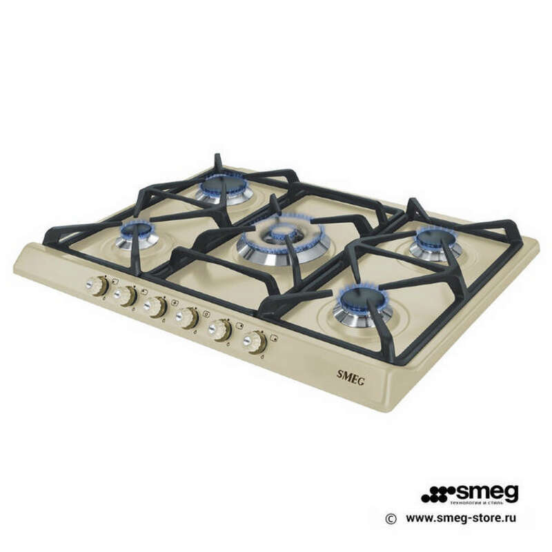 SMEG SR775PO Газовая варочная панель, 70 см, кремовая, фурнитура латунная.