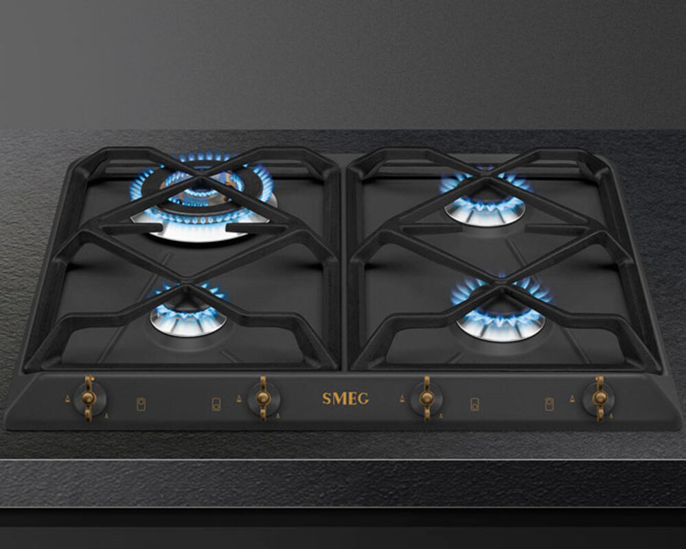SMEG SRV864AOGH Газовая варочная панель,60 см, антрацит, фурнитура латунная.