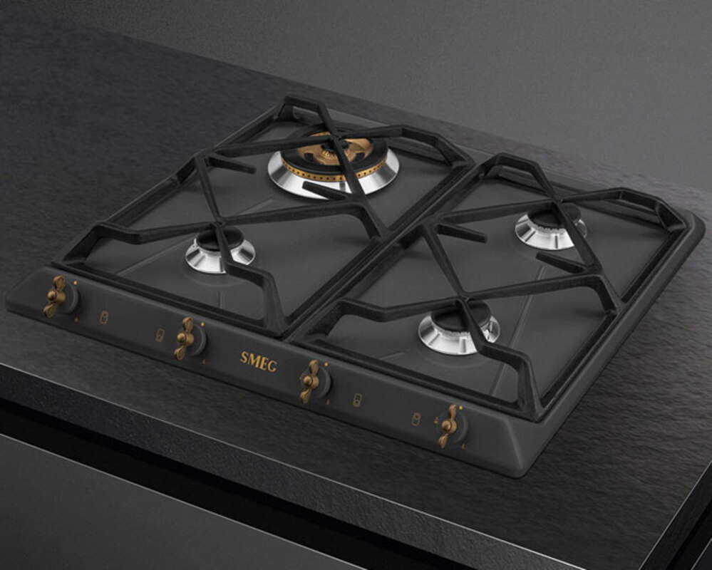 SMEG SRV864AOGH Газовая варочная панель,60 см, антрацит, фурнитура латунная.
