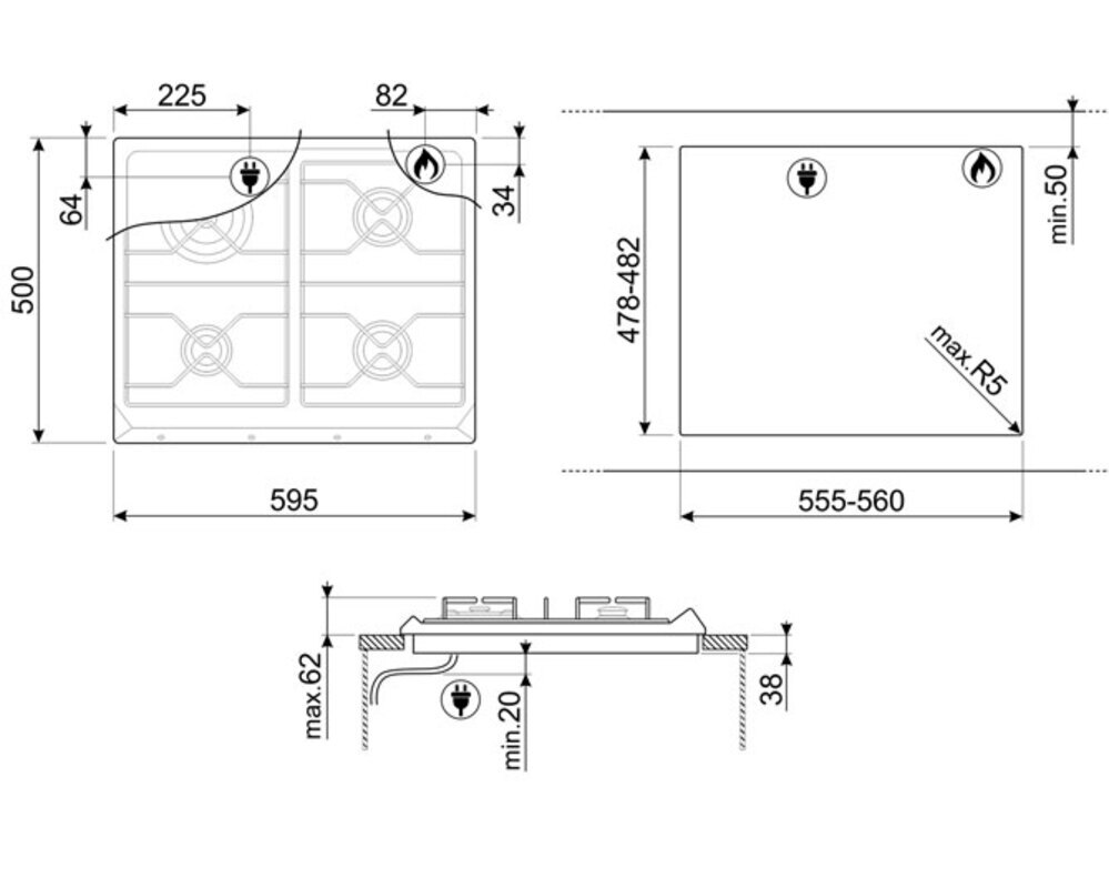 SMEG SRV864AOGH Газовая варочная панель,60 см, антрацит, фурнитура латунная.