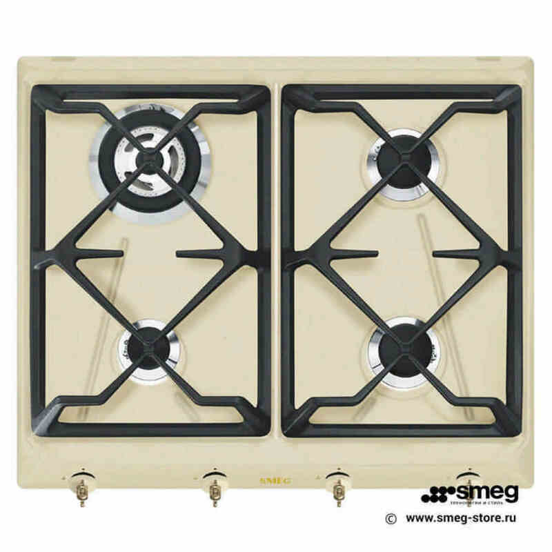 SMEG SRV864POGH Газовая варочная панель,60 см, кремовый, фурнитура латунная.