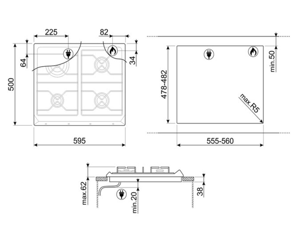SMEG SRV864POGH Газовая варочная панель,60 см, кремовый, фурнитура латунная.