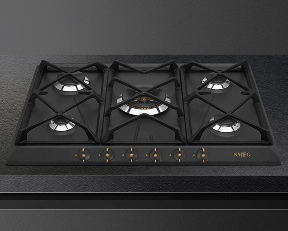 SMEG SRV876AOGH Газовая варочная панель,70 см, антрацит, фурнитура латунная