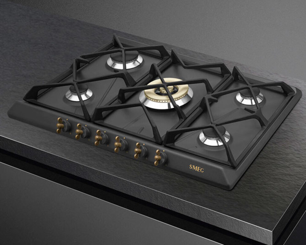 SMEG SRV876AOGH Газовая варочная панель,70 см, антрацит, фурнитура латунная