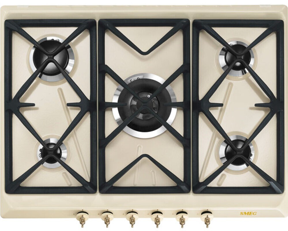 SMEG SRV876POGH Газовая варочная панель,70 см, кремовый, фурнитура латунная