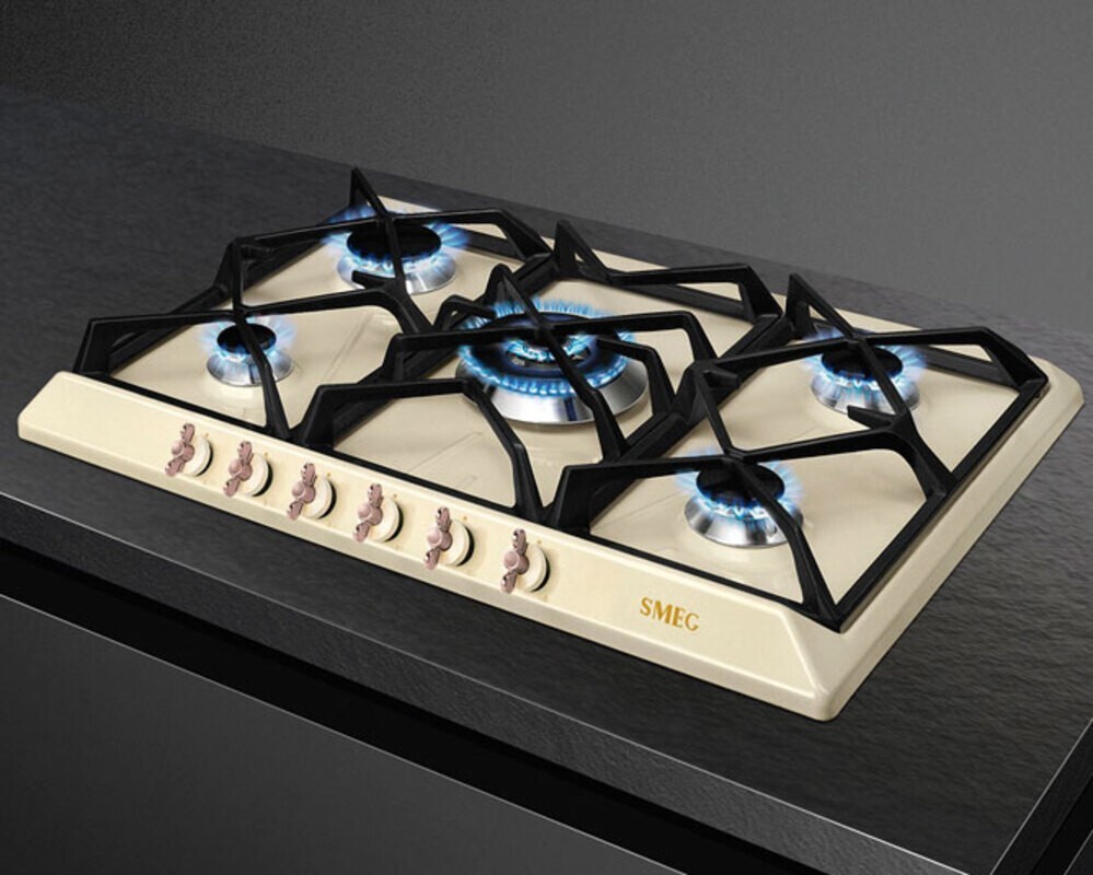 SMEG SRV876POGH Газовая варочная панель,70 см, кремовый, фурнитура латунная