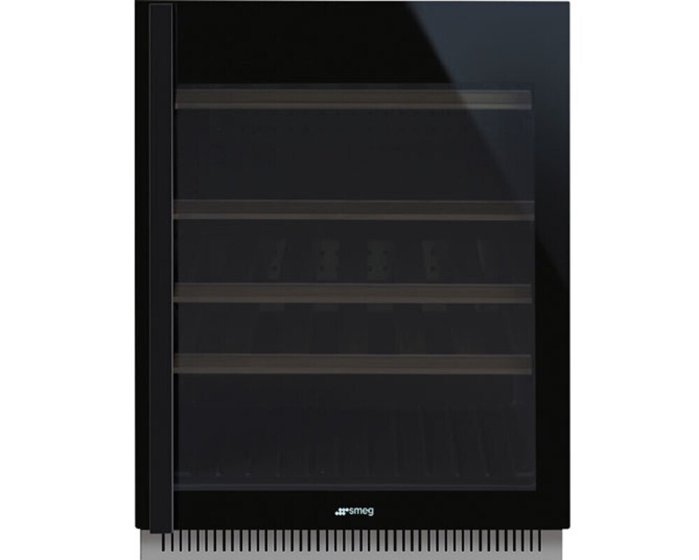 SMEG CVI638LN3 Холодильный шкаф для вина встраиваемый, 60 см, высота 82 см, петли слева, черное стекло.