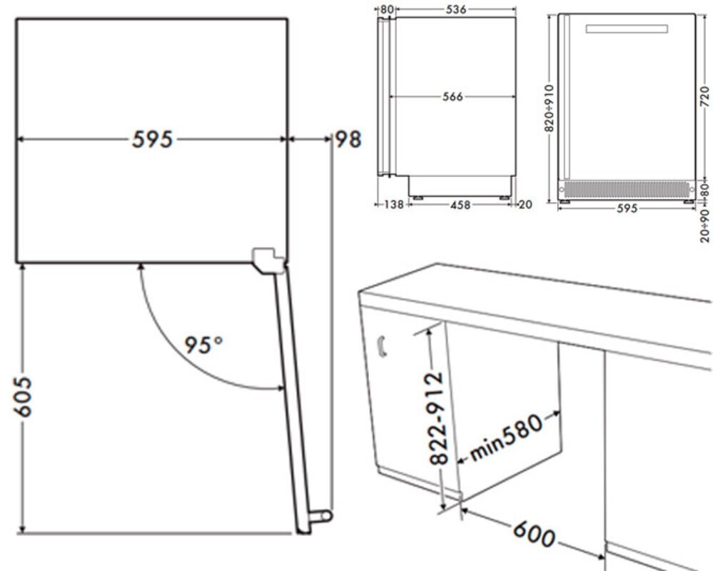 SMEG CVI638RN3 Холодильный шкаф для вина встраиваемый, 60 см, высота 82 см, петли справа, черное стекло.