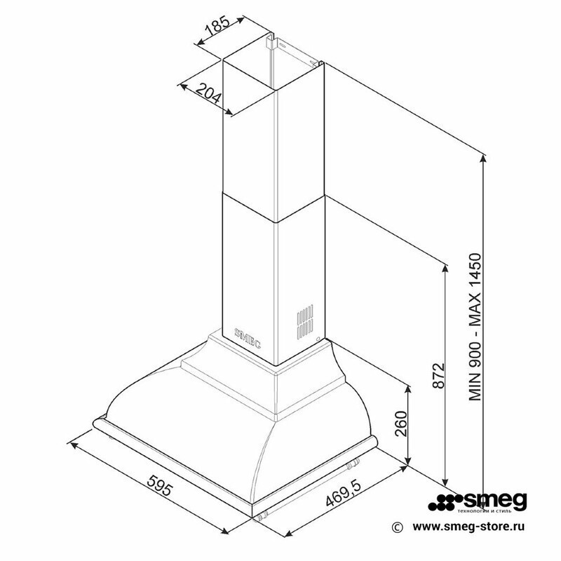 SMEG KC16AOE Вытяжка настенная,59,5 см, антрацит, фурнитура латунная.