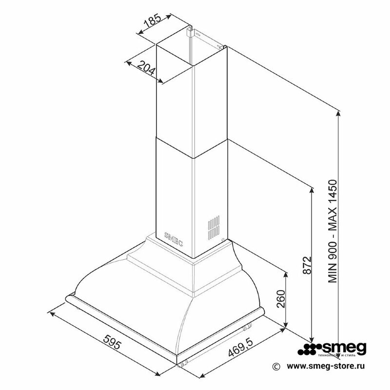 SMEG KC16POE Вытяжка настенная,59,5 см, кремовый, фурнитура латунная.