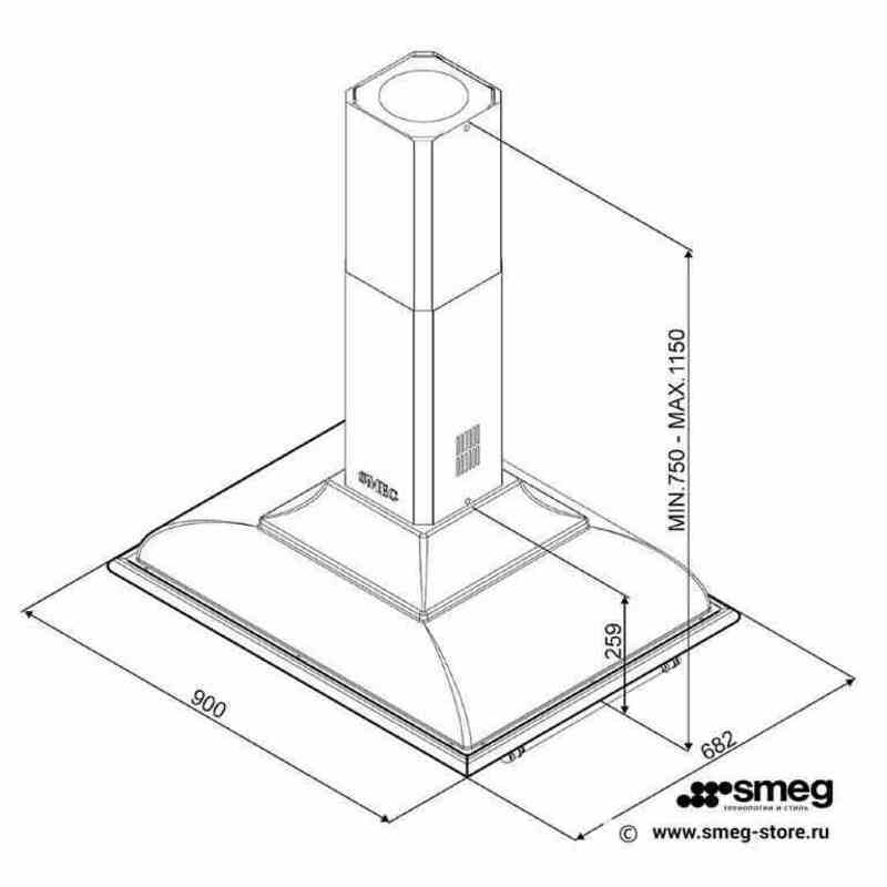 SMEG KCI19AOE Вытяжка островная, 90 см,антрацит