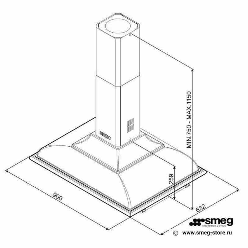 SMEG KCI19POE Вытяжка островная, 90 см,кремовая