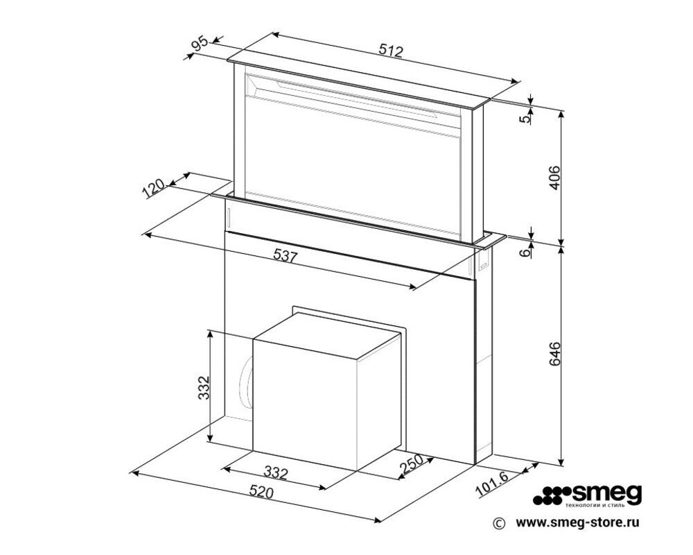 SMEG KDD60VXE-3 Вытяжка, встраиваемая в столешницу, 60 см, чёрное стекло