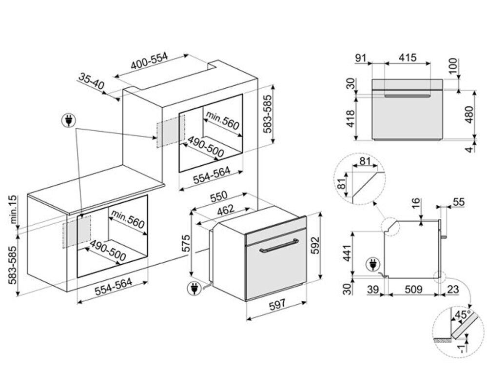 SMEG SF6905P1 Многофункциональный духовой шкаф, 60 см, 8 функций, кремовый