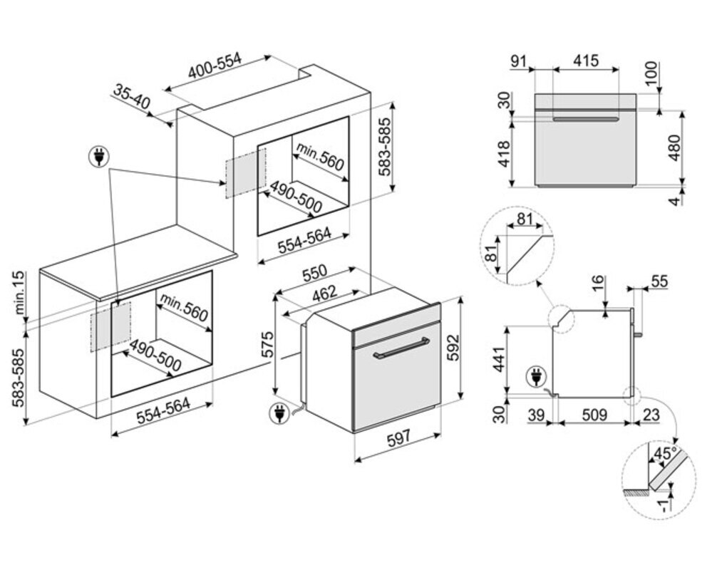 SMEG SF6905X1 Многофункциональный духовой шкаф, 60 см, 8 функций, нержавеющая сталь с обработкой против отпечатков пальцев.
