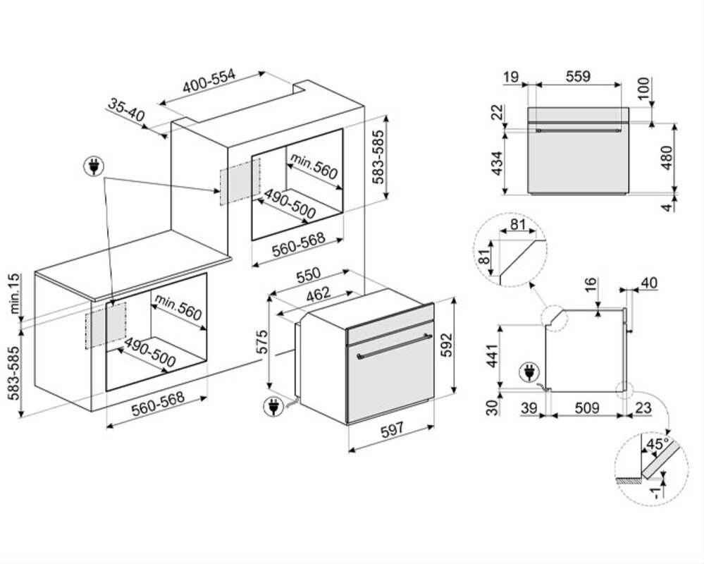 SMEG SF68C1PO Многофункциональный духовой шкаф,60 см, 6 функций, цвет кремовый, фурнитура латунная