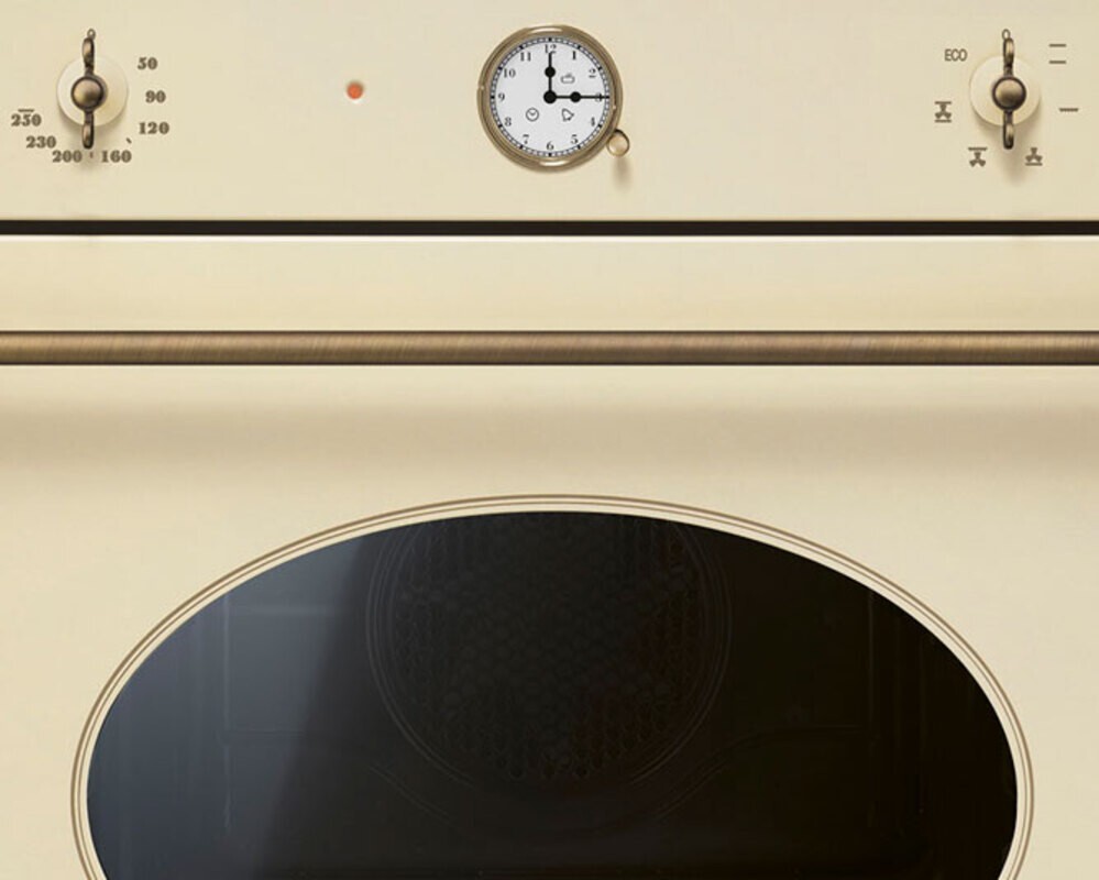 SMEG SF68C1PO Многофункциональный духовой шкаф,60 см, 6 функций, цвет кремовый, фурнитура латунная
