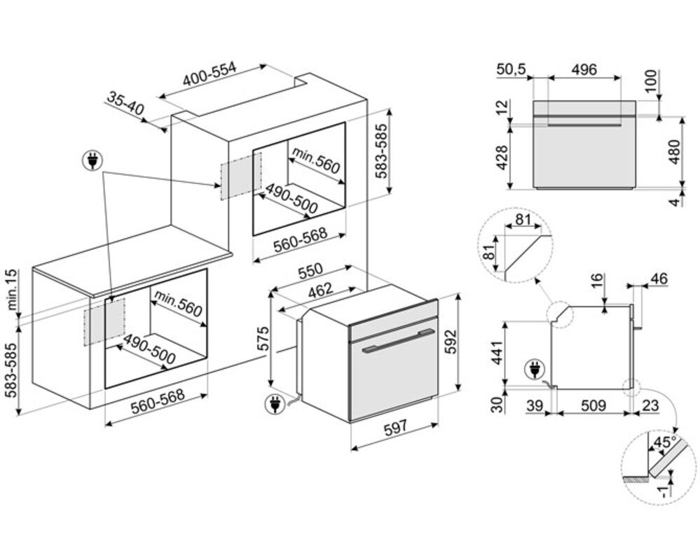 SMEG SO6102S3PB3 Многофункциональный духовой шкаф, комбинированный с паром, 60 см, 12 функций, чёрное стекло